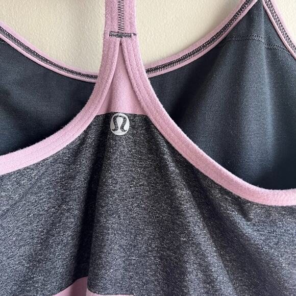 Lululemon Power Y Tank mauve and gray stripes built in bra 6 - Picture 3 of 5